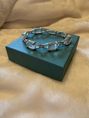 Monet Silver-Tone Clear Crystal Link Bracelet